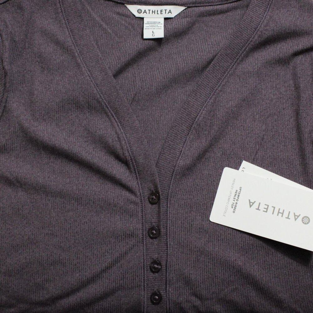 ATHLETA Uptempo Ribbed Vneck Stretchy Long Sleeve Purple Henley Top - Picture 3 of 4